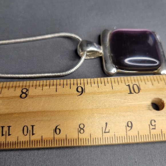 Cats Eye Purple Stone Womens Fashion Necklace Silver Tone Snake Chain 18 in - Picture 9 of 11